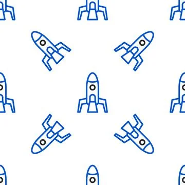 Line Rocket ship icon isolated seamless pattern on white background. Space Stock Illustration