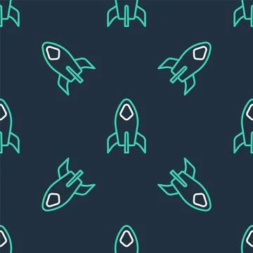 Line Rocket ship icon isolated seamless pattern on black background. Space .. Stock Illustration