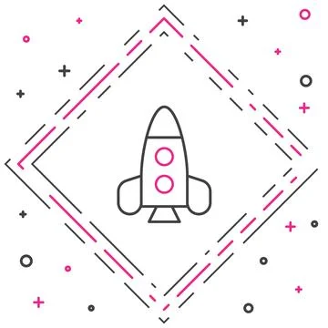 Line Rocket ship toy icon isolated on white background. Space travel. Color.. Stock Illustration