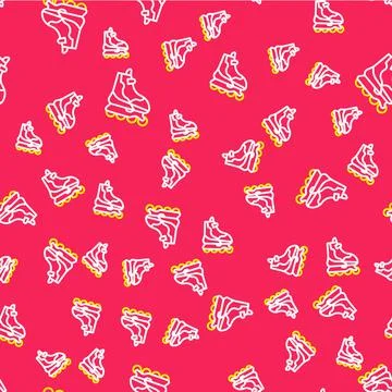 Line Roller skate icon isolated seamless pattern on red background. Vector Stock Illustration