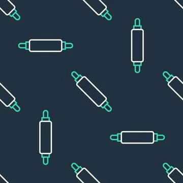 Line Rolling pin icon isolated seamless pattern on black background. Vector Stock Illustration