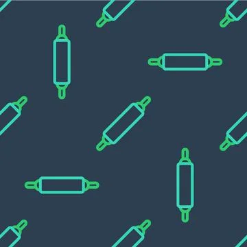 Line Rolling pin icon isolated seamless pattern on blue background. Vector Stock Illustration