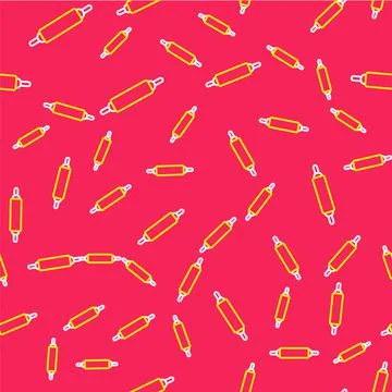 Line Rolling pin icon isolated seamless pattern on red background.  Vector Stock Illustration
