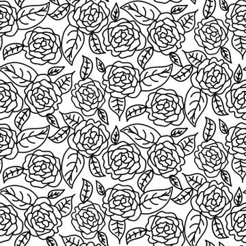 Line rose wedding seamless vector pattern Stock Illustration