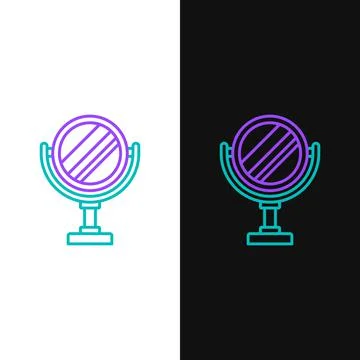 Line Round makeup mirror icon isolated on white and black background. Colorful Stock Illustration
