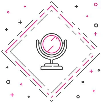 Line Round makeup mirror icon isolated on white background. Colorful outline Illustrazione stock