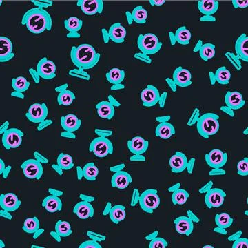 Line Round makeup mirror icon isolated seamless pattern on black background Stock Illustration
