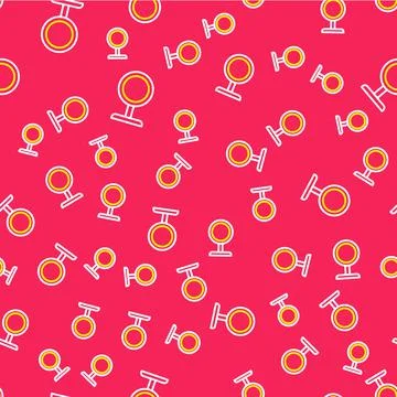 Line Round makeup mirror icon isolated seamless pattern on red background 스톡 일러스트