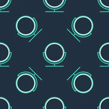 Line Round makeup mirror icon isolated seamless pattern on black background.  Illustrazione stock