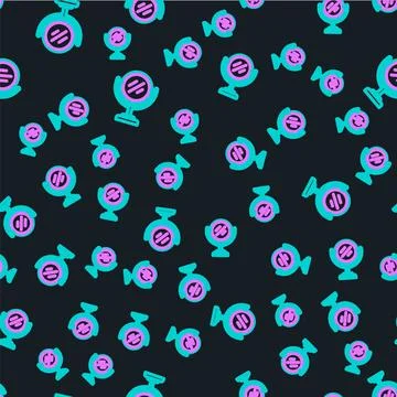 Line Round makeup mirror icon isolated seamless pattern on black background.  Stock Illustration