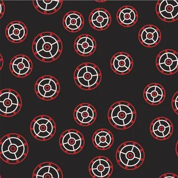 Line Round shield icon isolated seamless pattern on black background. Security 스톡 일러스트