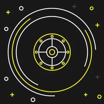 Line Round shield icon isolated on black background. Security, safety Stock Illustration