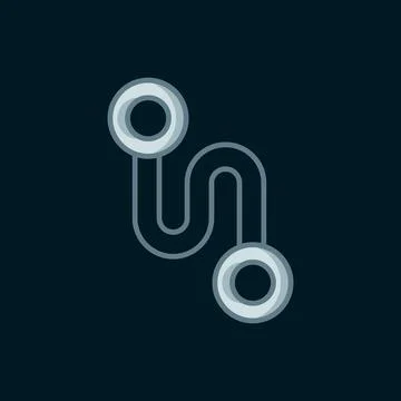 Line Route location icon isolated on black background. Map pointer sign. Co.. Stock Illustration