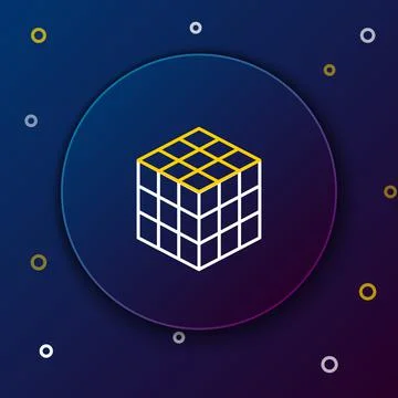 Line Rubik cube icon isolated on blue background. Mechanical puzzle toy. Rubik's Stockillustratie
