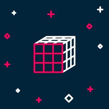 Line Rubik cube icon isolated on blue background. Mechanical puzzle toy. Ru.. Illustrazione stock