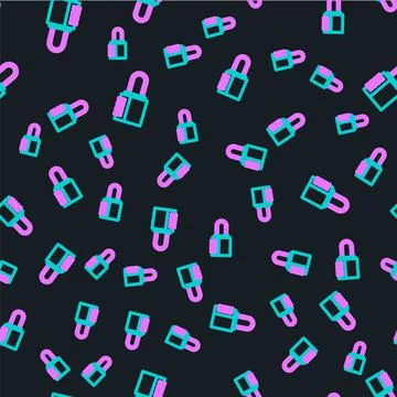 Line Safe combination lock icon isolated seamless pattern on black background 스톡 일러스트