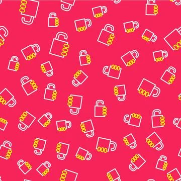 Line Safe combination lock icon isolated seamless pattern on red background Stock Illustration