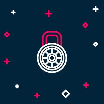 Line Safe combination lock icon isolated on blue background. Combination padlock Stock Illustration