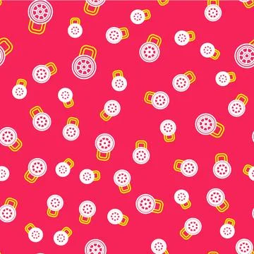 Line Safe combination lock icon isolated seamless pattern on red background Stock Illustration