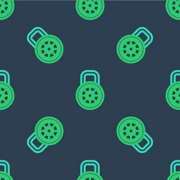 Line Safe combination lock icon isolated seamless pattern on blue background 스톡 일러스트
