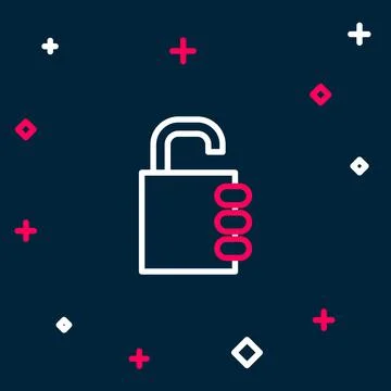 Line Safe combination lock icon isolated on blue background. Combination padlock Stock Illustration