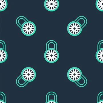 Line Safe combination lock wheel icon isolated seamless pattern on black イラスト素材