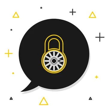 Line Safe combination lock wheel icon isolated on white background. Combination イラスト素材