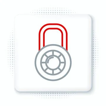 Line Safe combination lock wheel icon isolated on white background. Combination Stock-Illustration