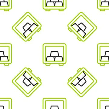 Line Safe with gold bars icon isolated seamless pattern on white background Illustrazione stock