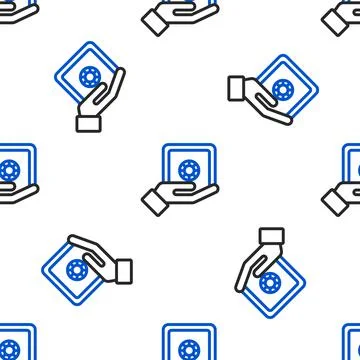 Line Safe in hand icon isolated seamless pattern on white background. Insurance Ilustración de archivo