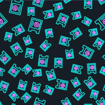 Line Safe icon isolated seamless pattern on black background. The door safe a Illustrazione stock