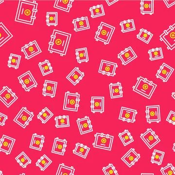 Line Safe icon isolated seamless pattern on red background. The door safe a.. Illustrazione stock
