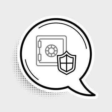 Line Safe with shield icon isolated on grey background. Insurance concept. .. Ilustración de archivo