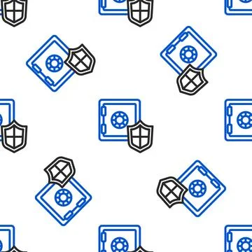 Line Safe with shield icon isolated seamless pattern on white background. I.. Stock Illustration