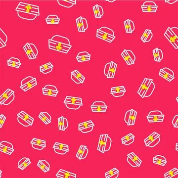 Line Sailor hat icon isolated seamless pattern on red background.  Vector Stock Illustration