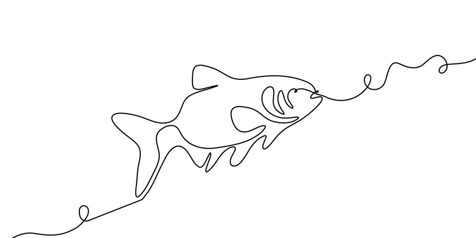 Line salmon fish continuous icon art vector tuna drawing trout seafood. Fish Stock Illustration