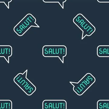 Line Salut in different languages icon isolated seamless pattern on black Stock Illustration