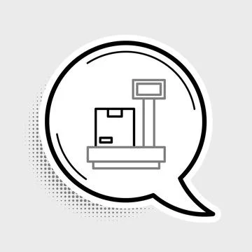 Line Scale with cardboard box icon isolated on grey background. Logistic and Illustrazione stock