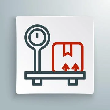 Line Scale with cardboard box icon isolated on white background. Logistic and 스톡 일러스트