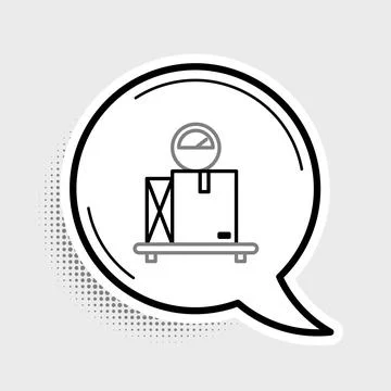 Line Scale with cardboard box icon isolated on grey background. Logistic and  Stockillustratie
