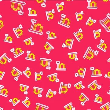 Line Scale with suitcase icon isolated seamless pattern on red background 스톡 일러스트