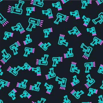 Line Scanner scanning bar code icon isolated seamless pattern on black Illustrazione stock