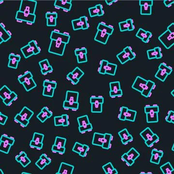 Line School backpack icon isolated seamless pattern on black background. Vector Stockillustratie