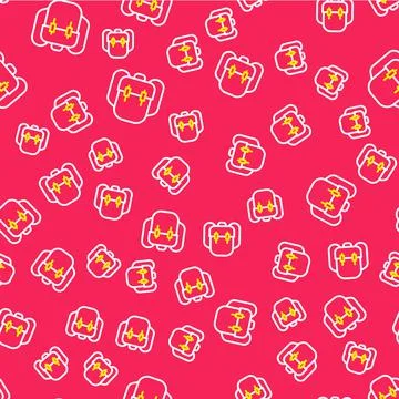 Line School backpack icon isolated seamless pattern on red background. Vector 库存插图