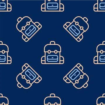 Line School backpack icon isolated seamless pattern on blue background. Vector イラスト素材