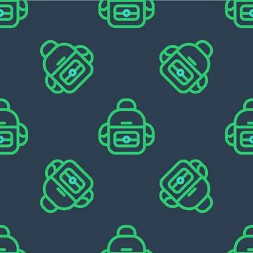 Line School backpack icon isolated seamless pattern on blue background. Vector Stockillustratie