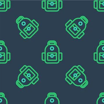 Line School backpack icon isolated seamless pattern on blue background.  Vect Stock Illustration