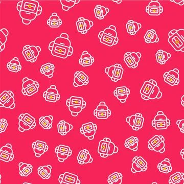 Line School backpack icon isolated seamless pattern on red background.  Vecto Stockillustratie