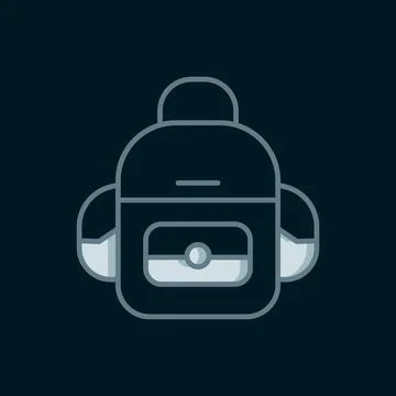 Line School backpack icon isolated on black background. Flat filled outline.. Illustrazione stock