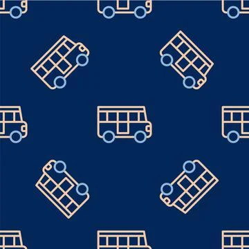 Line School Bus icon isolated seamless pattern on blue background. Public Stock Illustration